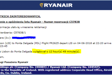 Reklamacja za opóźniony lot Ryanair